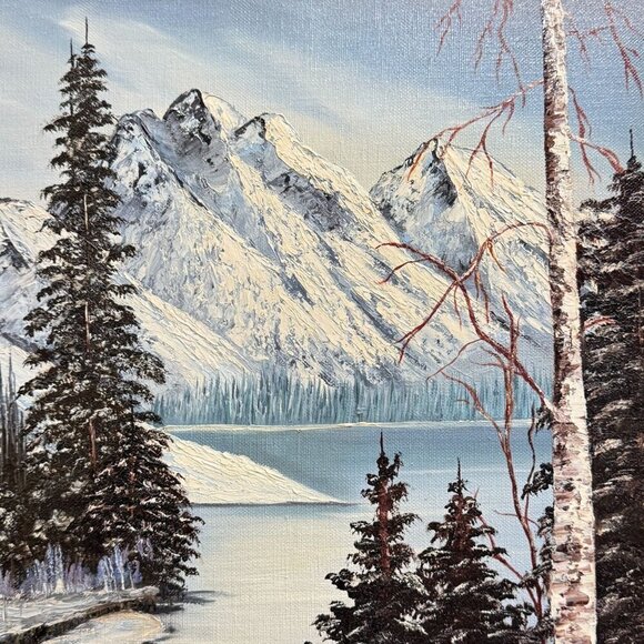 Vintage 1982 "Winter Mountain" Original Oil Painting by Hazel Steven 27" x 23" - Picture 6 of 16